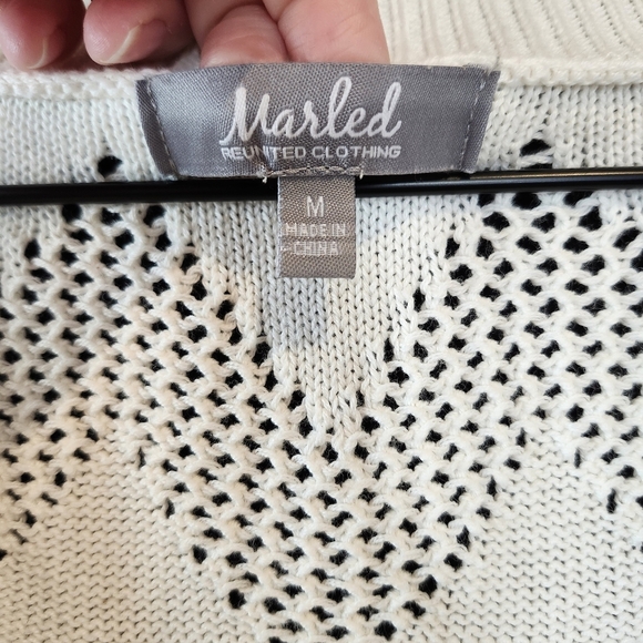 Marled Womens Ivory Cardigan Size M Geo Pattern Open Knit Spring Quiet Luxury - Picture 7 of 8